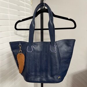 Stylish Blue Leather Tote Bag
